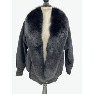 Roxciticus Leather Jacket Fur Collar Vintage 80s Bomber Black S punk rock goth